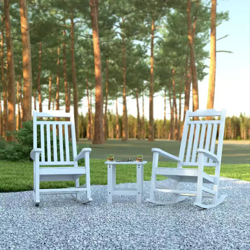 Emma et Oliver – Lot de 2 chaises berçantes d'intérieur/extérieur en polyrésine avec table d'appoint