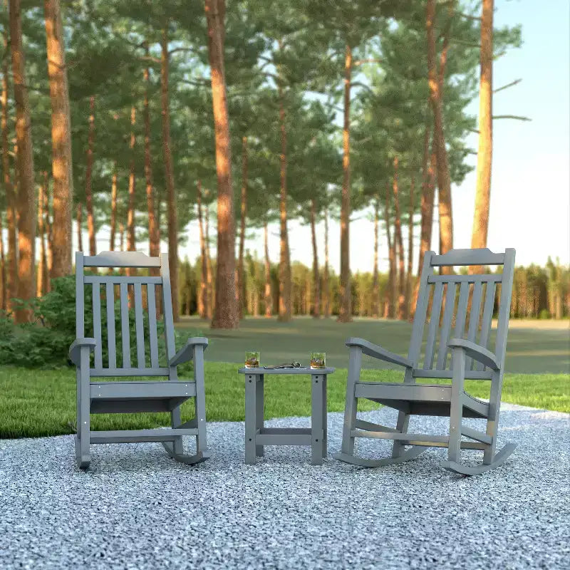 Emma et Oliver – Lot de 2 chaises berçantes d'intérieur/extérieur en polyrésine avec table d'appoint