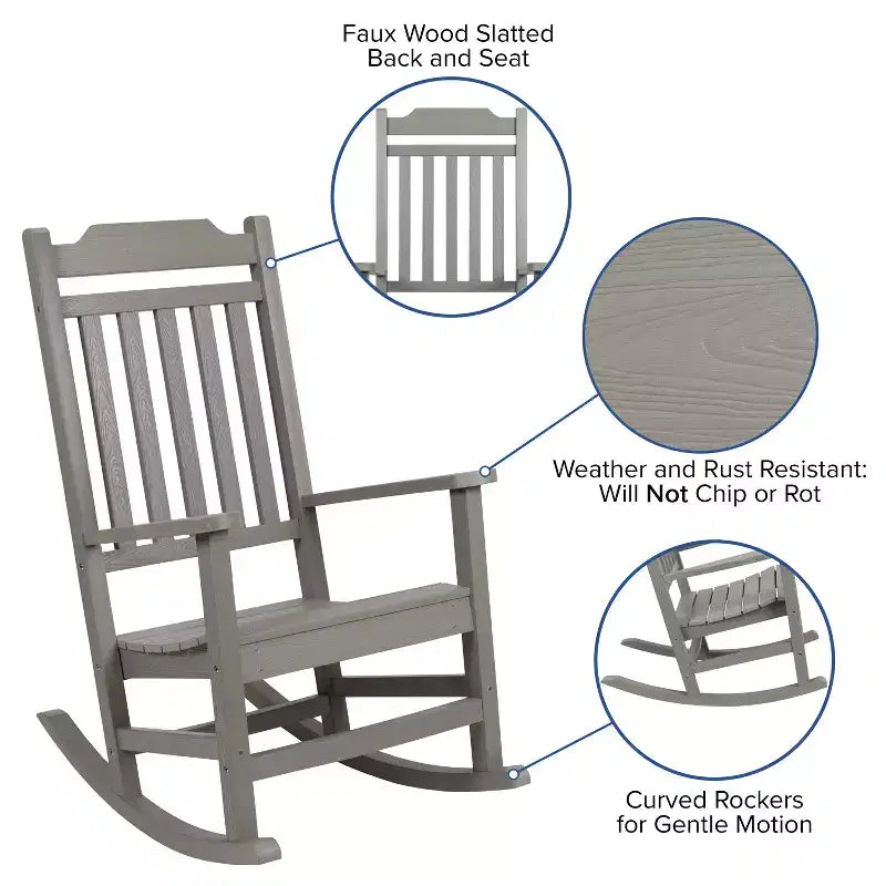 Emma et Oliver – Lot de 2 chaises berçantes d'intérieur/extérieur en polyrésine avec table d'appoint