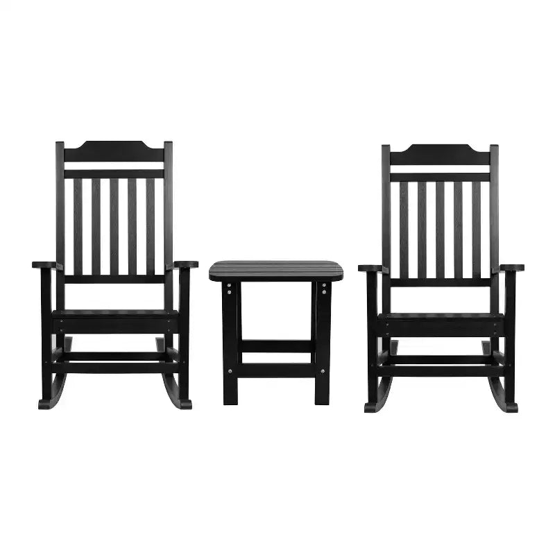 Emma et Oliver – Lot de 2 chaises berçantes d'intérieur/extérieur en polyrésine avec table d'appoint