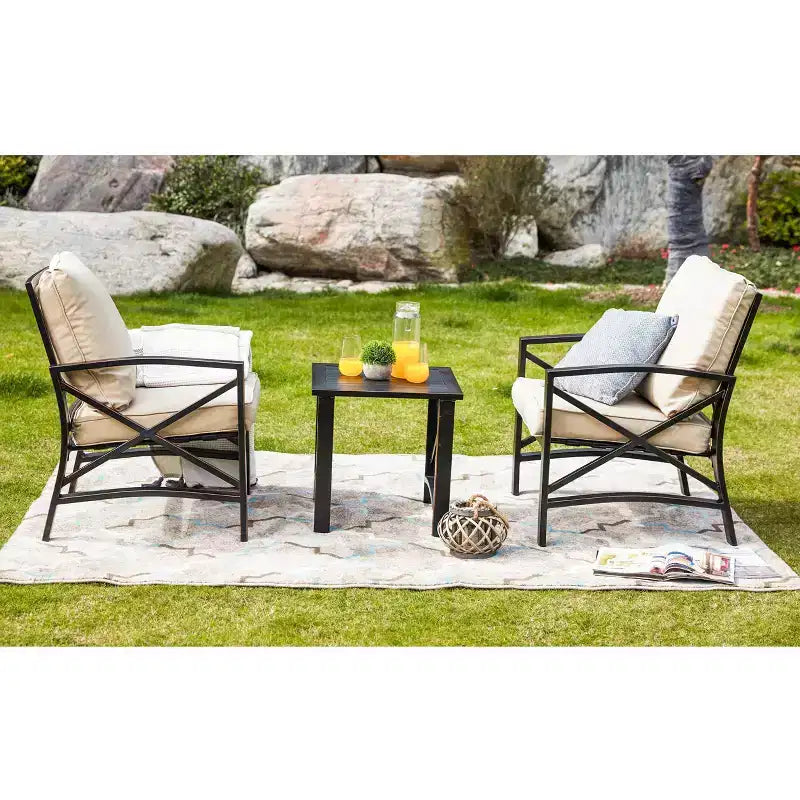 3pc Outdoor Metal Conversation Set with Cushions - Patio Festival