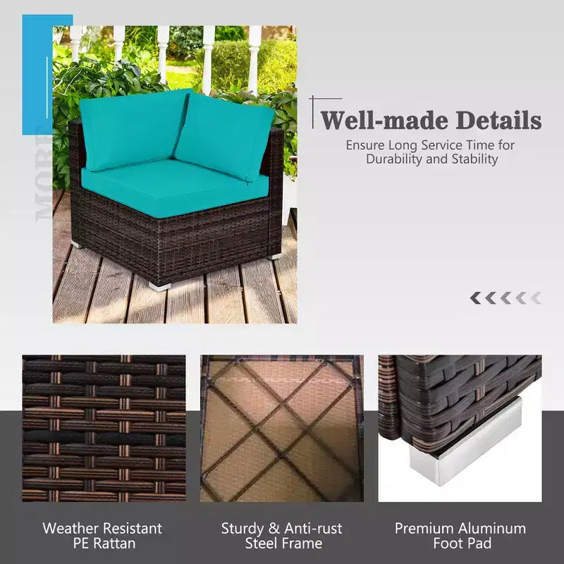 Costway Ensemble de Meubles de Jardin en Rotin 7 Pièces avec Housse de Table Foyer et Coussins Blanc Cassé/Noir/Bleu Marine/Rouge/Turquoise