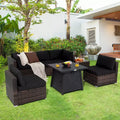 Costway 7PCS Patio Rattan Furniture Set Fire Pit Table Cover Cushion Off White\Black\Navy\Red\Turquoise