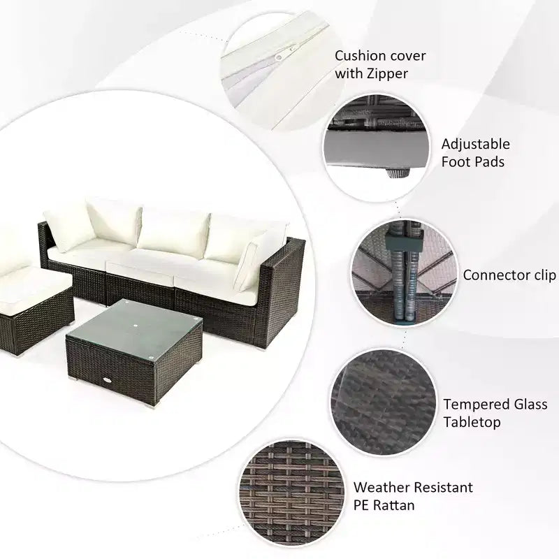Ensemble de meubles de patio en rotin Costway 6 pièces avec table de foyer de 107 cm et coussins de canapé blanc cassé/noir/bleu marine/rouge/turquoise