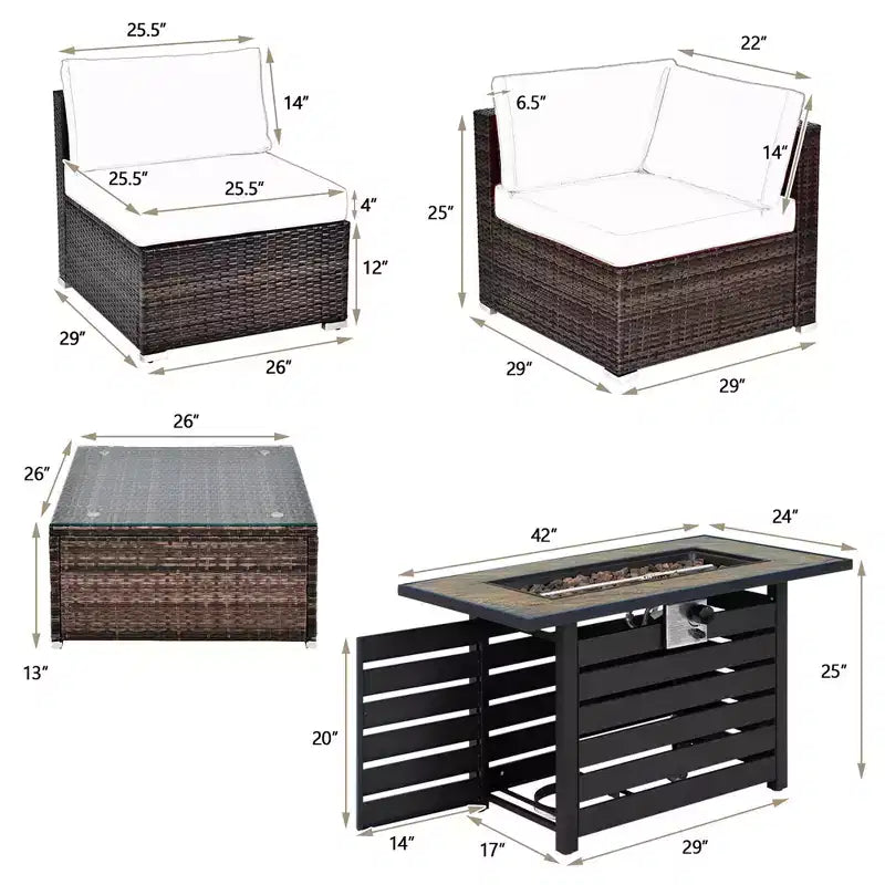 Ensemble de meubles de patio en rotin Costway 6 pièces avec table de foyer de 107 cm et coussins de canapé blanc cassé/noir/bleu marine/rouge/turquoise