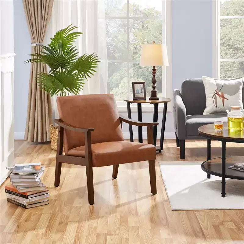 Yaheetech Modern Faux Leather Upholstered Armchair Accent Chair with Solid Wood Legs