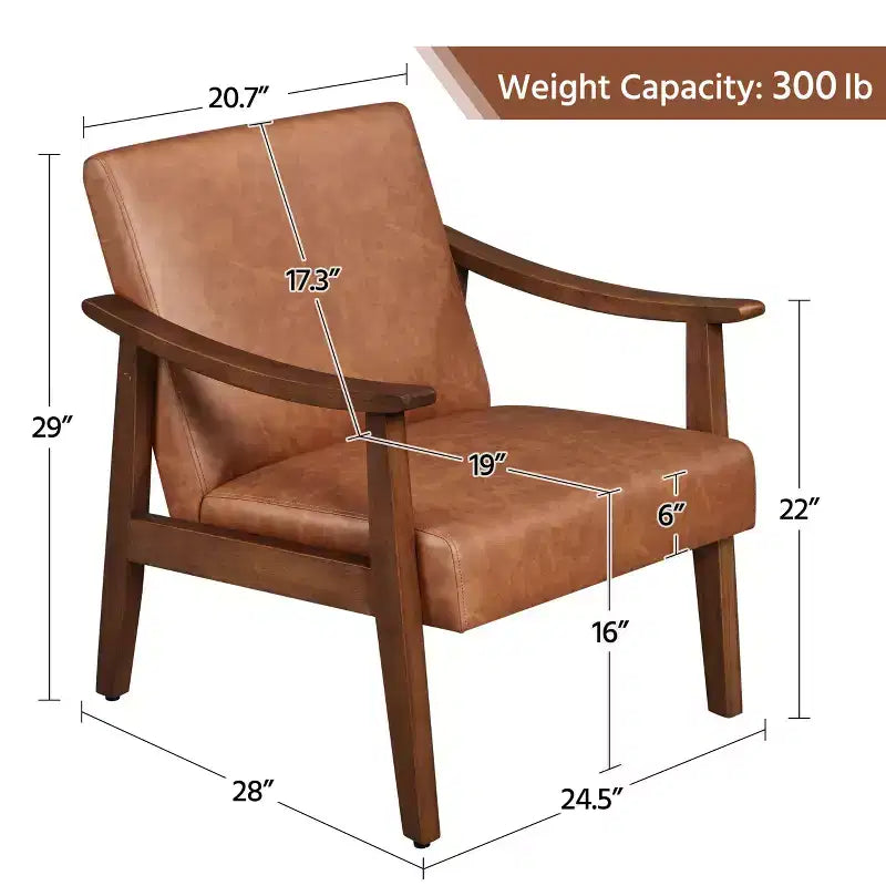 Yaheetech Modern Faux Leather Upholstered Armchair Accent Chair with Solid Wood Legs