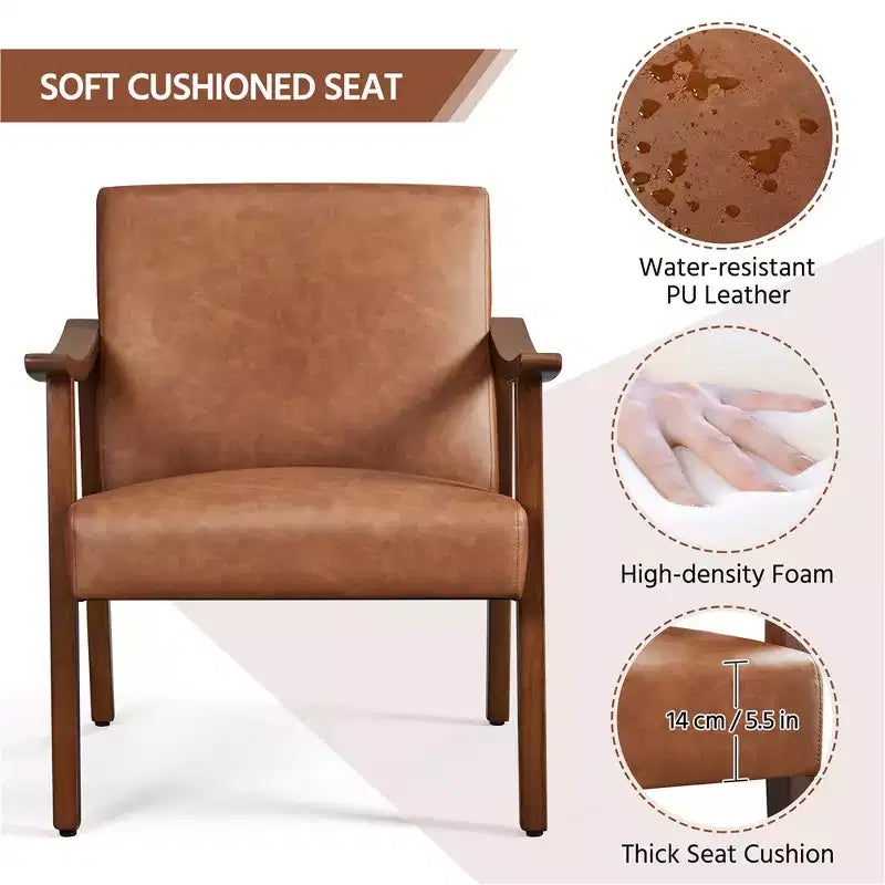 Yaheetech Modern Faux Leather Upholstered Armchair Accent Chair with Solid Wood Legs