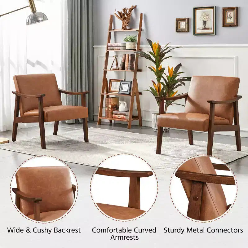 Yaheetech Modern Faux Leather Upholstered Armchair Accent Chair with Solid Wood Legs
