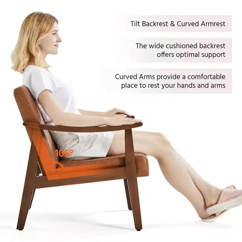 Yaheetech Modern Faux Leather Upholstered Armchair Accent Chair with Solid Wood Legs