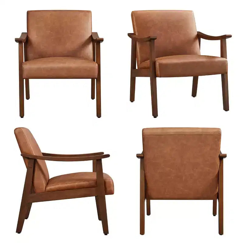 Yaheetech Modern Faux Leather Upholstered Armchair Accent Chair with Solid Wood Legs