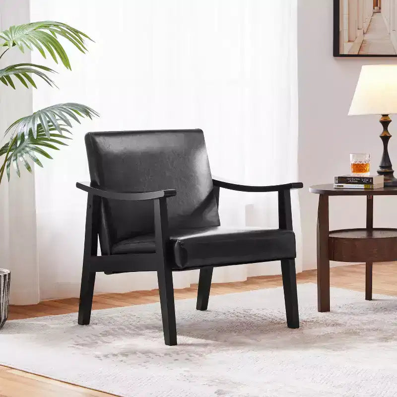 Yaheetech Modern Faux Leather Upholstered Armchair Accent Chair with Solid Wood Legs