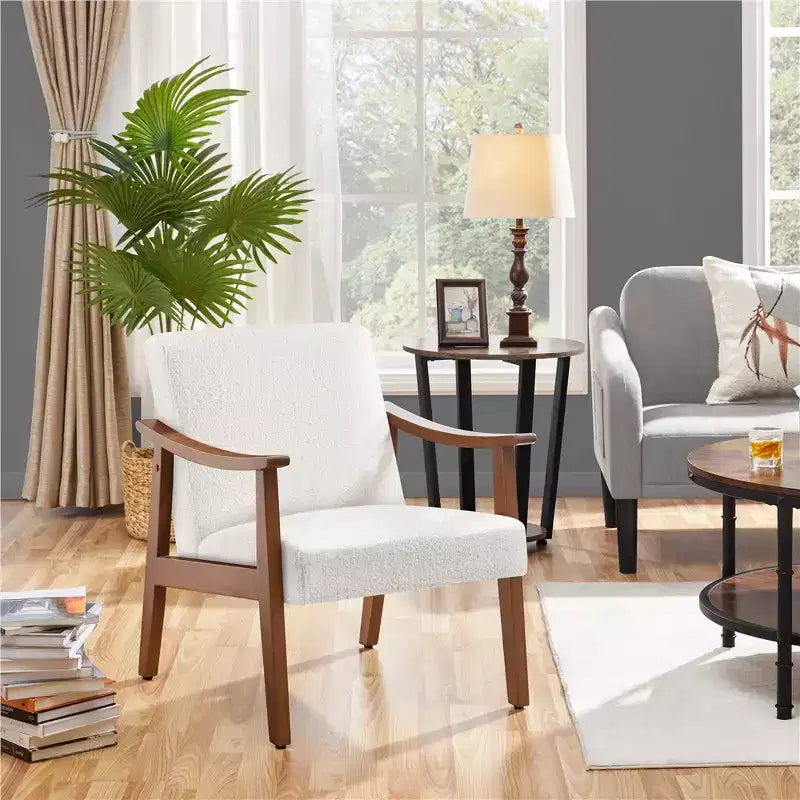 Yaheetech Modern Faux Leather Upholstered Armchair Accent Chair with Solid Wood Legs