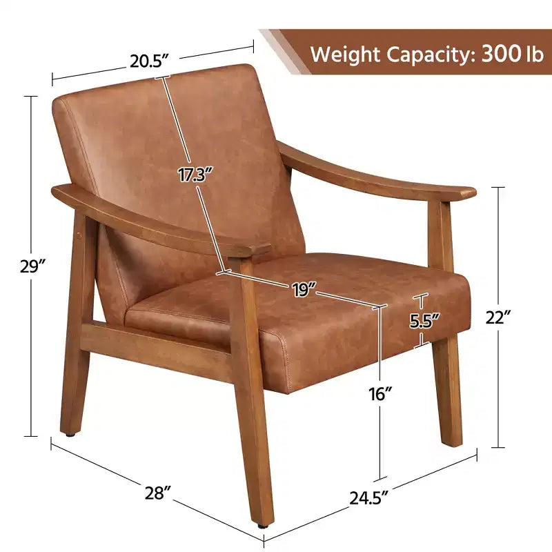 Yaheetech Modern Faux Leather Upholstered Armchair Accent Chair with Solid Wood Legs