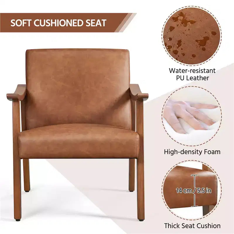 Yaheetech Modern Faux Leather Upholstered Armchair Accent Chair with Solid Wood Legs