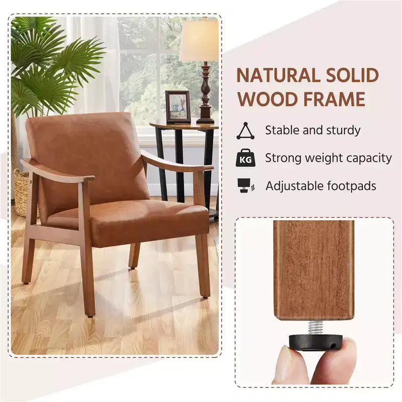 Yaheetech Modern Faux Leather Upholstered Armchair Accent Chair with Solid Wood Legs