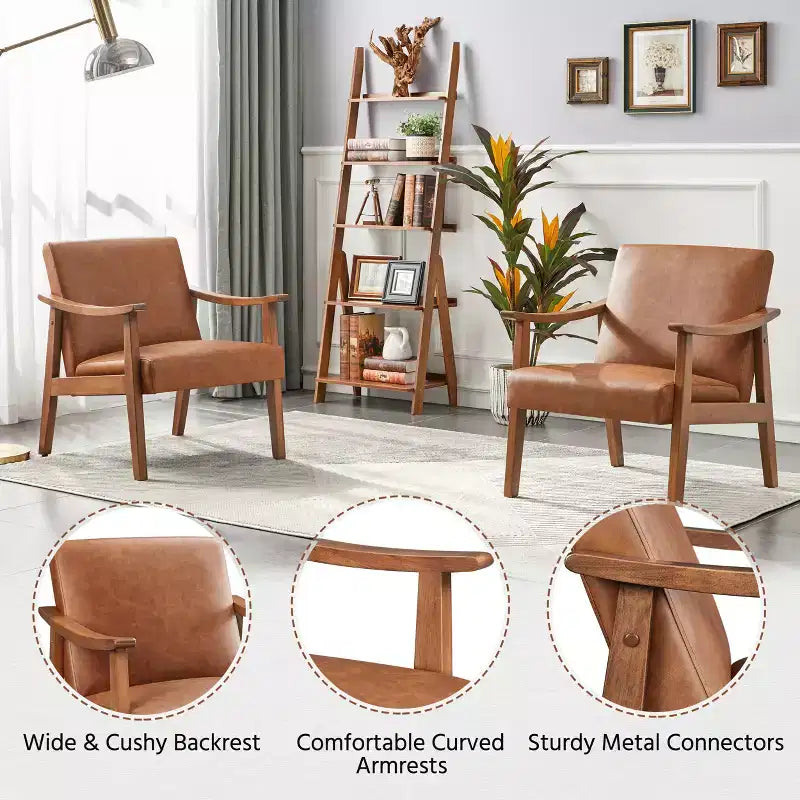Yaheetech Modern Faux Leather Upholstered Armchair Accent Chair with Solid Wood Legs