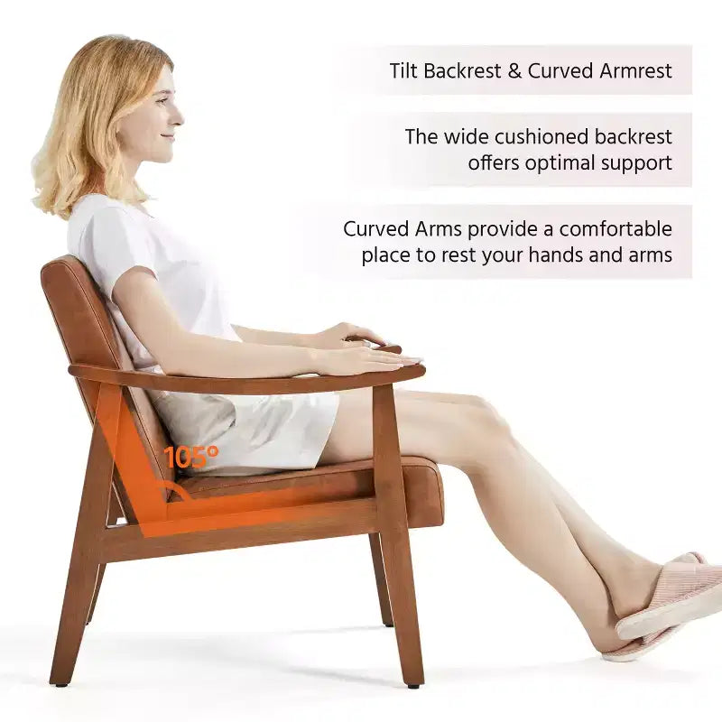 Yaheetech Modern Faux Leather Upholstered Armchair Accent Chair with Solid Wood Legs