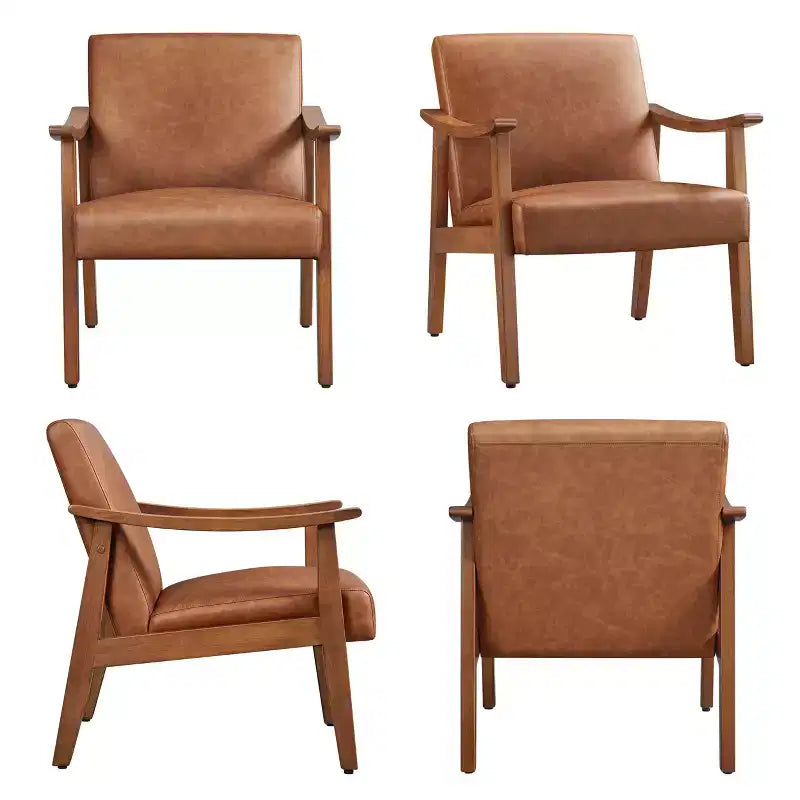 Yaheetech Modern Faux Leather Upholstered Armchair Accent Chair with Solid Wood Legs