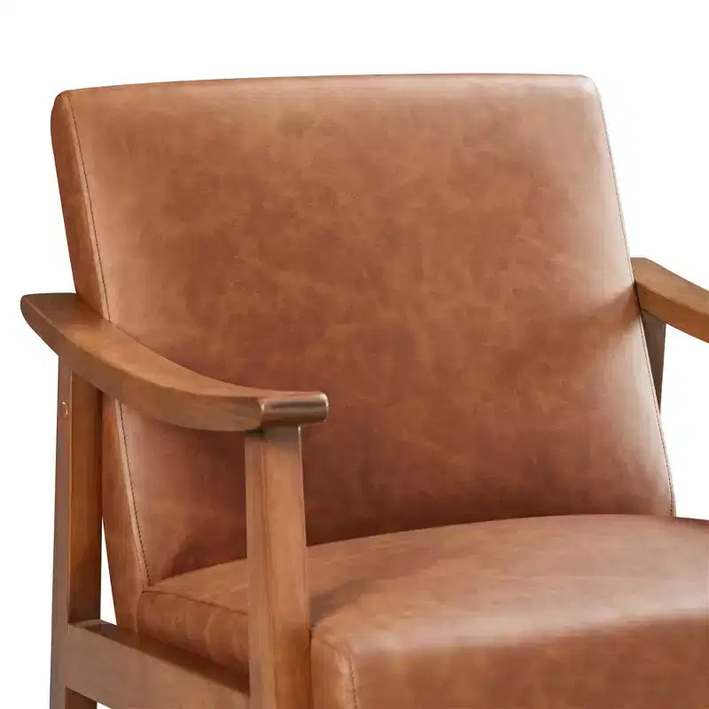 Yaheetech Modern Faux Leather Upholstered Armchair Accent Chair with Solid Wood Legs