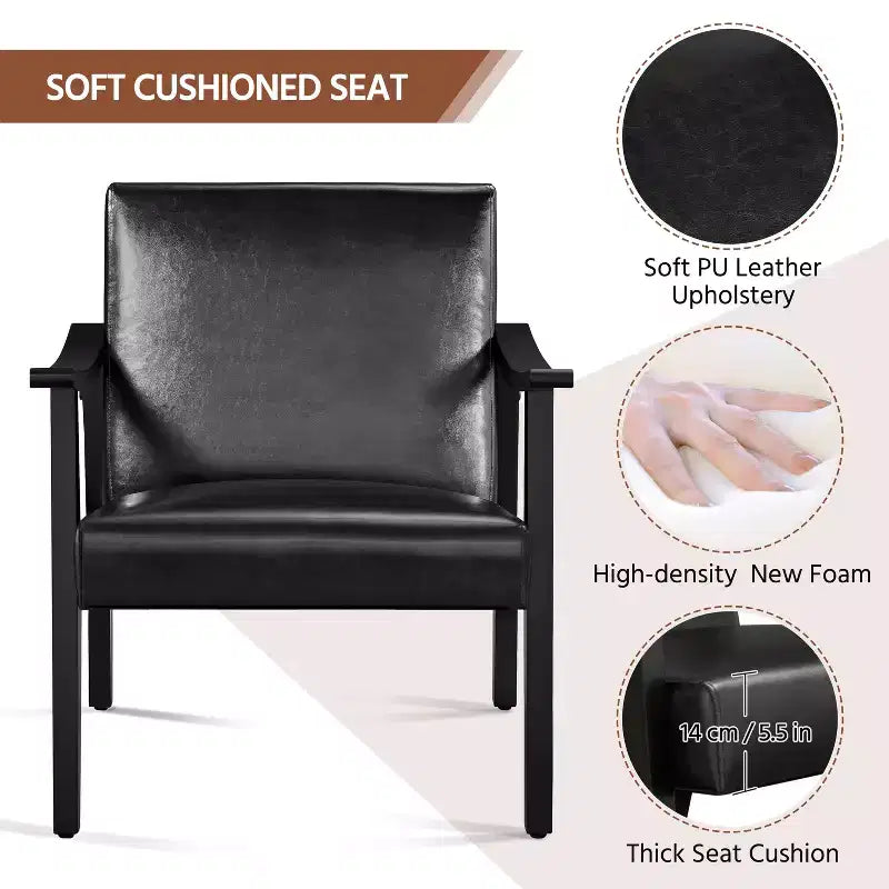 Yaheetech Modern Faux Leather Upholstered Armchair Accent Chair with Solid Wood Legs