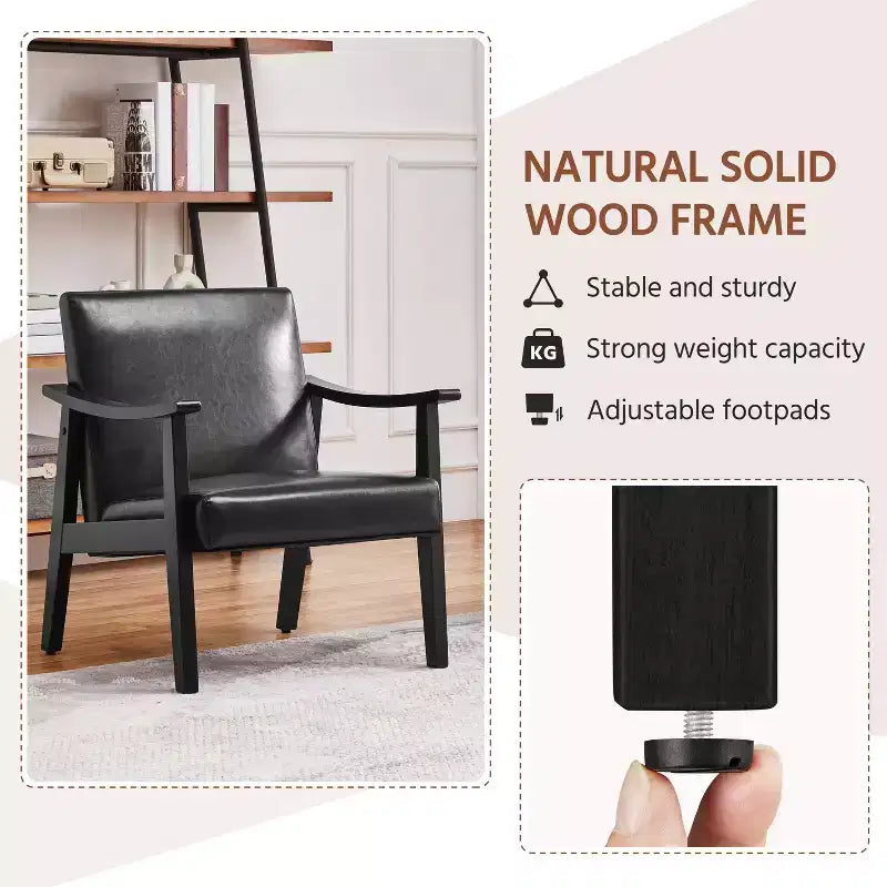 Yaheetech Modern Faux Leather Upholstered Armchair Accent Chair with Solid Wood Legs