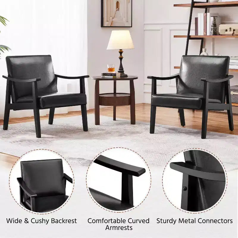 Yaheetech Modern Faux Leather Upholstered Armchair Accent Chair with Solid Wood Legs