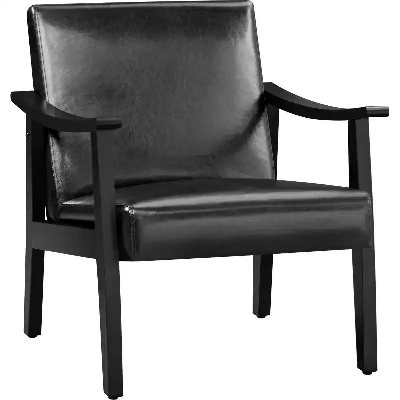 Yaheetech Modern Faux Leather Upholstered Armchair Accent Chair with Solid Wood Legs