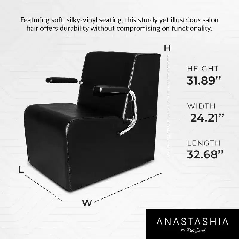 PureSana Chromium Anastasia Vinyl Professional Platform Hair Dryer Chair with Back Cutout for Hair Drying Systems and Steel Handles, Black