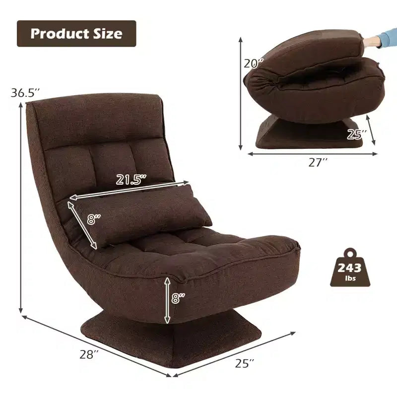 Chaise de sol pivotante à 360° Costway, chaise paresseuse réglable sur 5 niveaux avec oreiller de massage gris/noir/marron