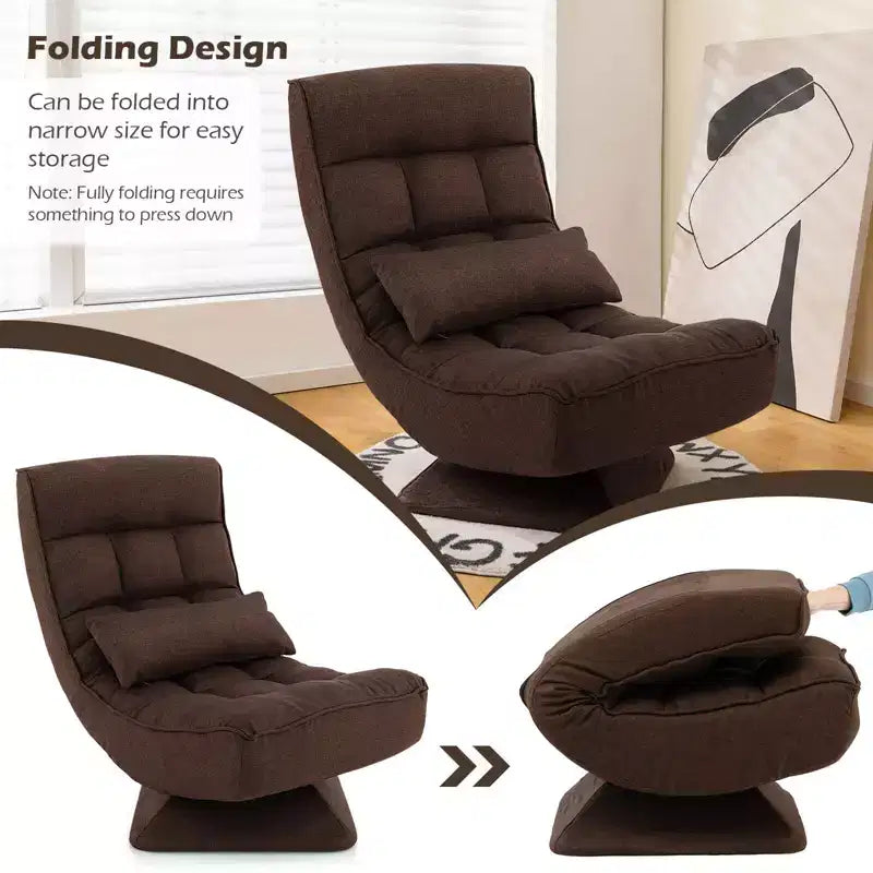 Chaise de sol pivotante à 360° Costway, chaise paresseuse réglable sur 5 niveaux avec oreiller de massage gris/noir/marron