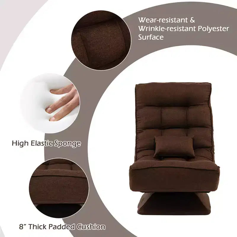Chaise de sol pivotante à 360° Costway, chaise paresseuse réglable sur 5 niveaux avec oreiller de massage gris/noir/marron