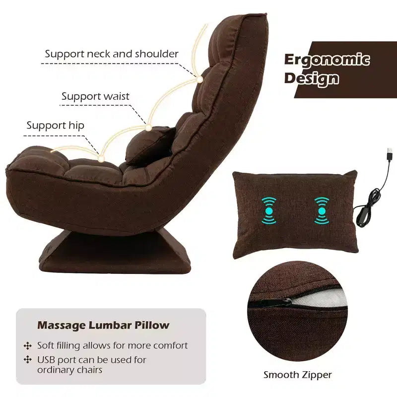 Chaise de sol pivotante à 360° Costway, chaise paresseuse réglable sur 5 niveaux avec oreiller de massage gris/noir/marron