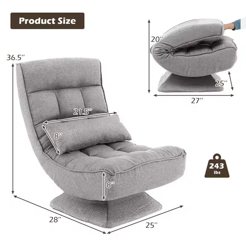 Chaise de sol pivotante à 360° Costway, chaise paresseuse réglable sur 5 niveaux avec oreiller de massage gris/noir/marron