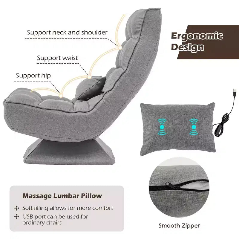 Chaise de sol pivotante à 360° Costway, chaise paresseuse réglable sur 5 niveaux avec oreiller de massage gris/noir/marron