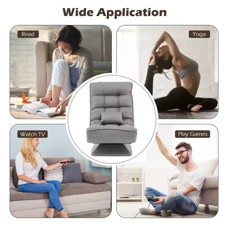 Chaise de sol pivotante à 360° Costway, chaise paresseuse réglable sur 5 niveaux avec oreiller de massage gris/noir/marron