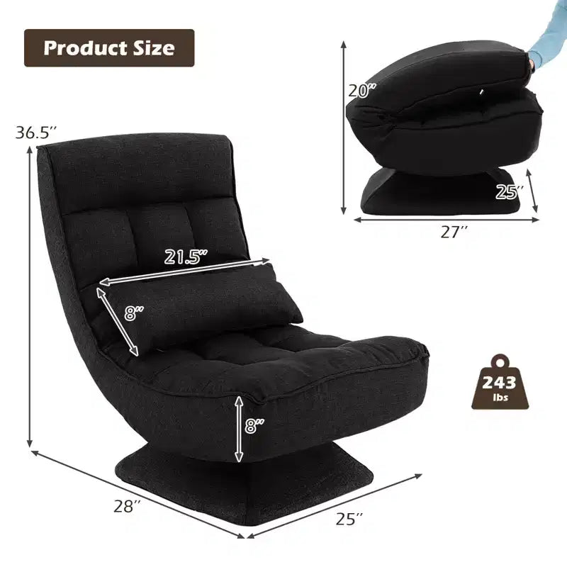 Chaise de sol pivotante à 360° Costway, chaise paresseuse réglable sur 5 niveaux avec oreiller de massage gris/noir/marron