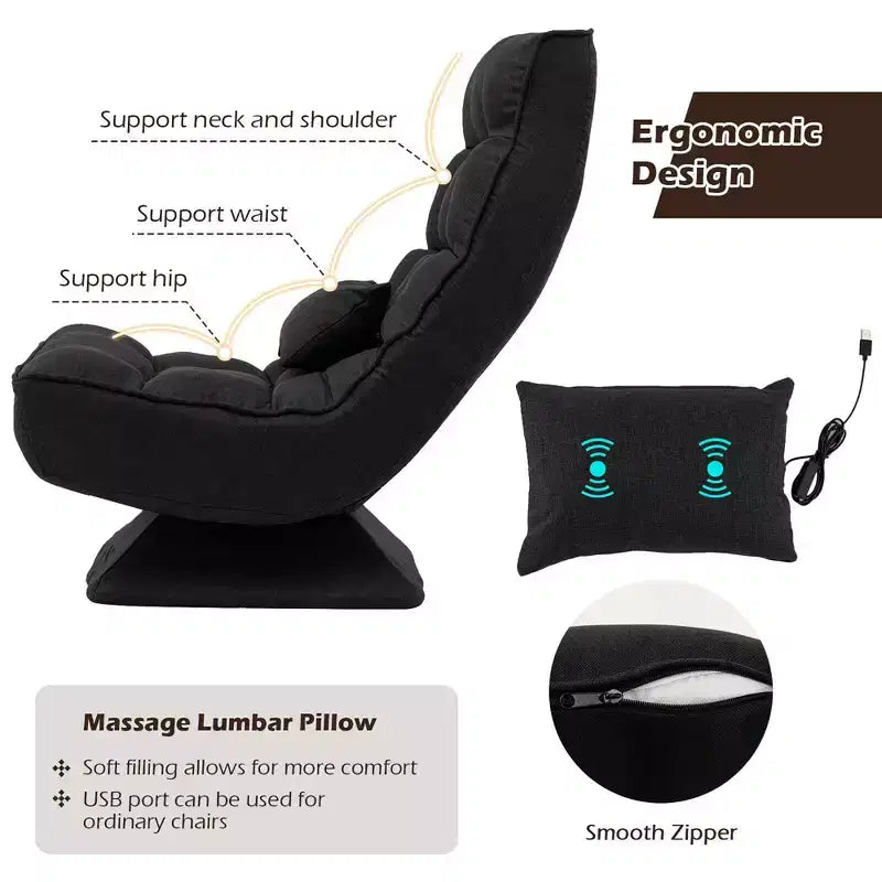 Chaise de sol pivotante à 360° Costway, chaise paresseuse réglable sur 5 niveaux avec oreiller de massage gris/noir/marron