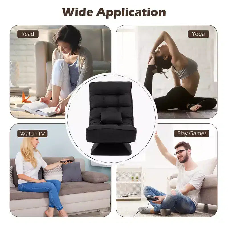 Chaise de sol pivotante à 360° Costway, chaise paresseuse réglable sur 5 niveaux avec oreiller de massage gris/noir/marron