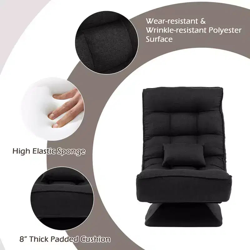 Chaise de sol pivotante à 360° Costway, chaise paresseuse réglable sur 5 niveaux avec oreiller de massage gris/noir/marron