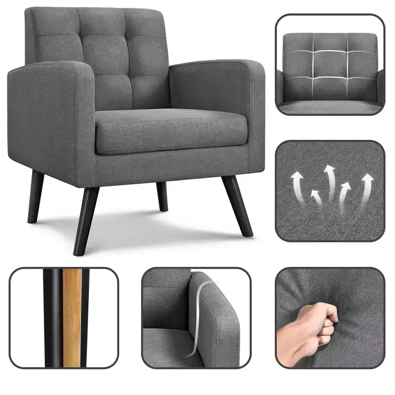 Yaheetech Modern Armchair Accent Chair Fabric Tufted with Rubber Wooden Leg