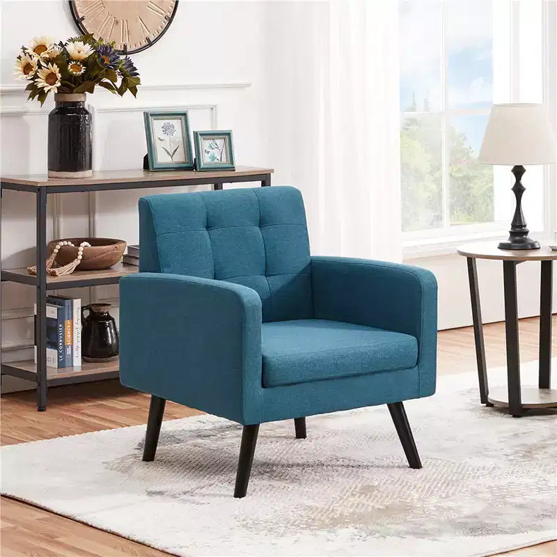 Yaheetech Modern Armchair Accent Chair Fabric Tufted with Rubber Wooden Leg