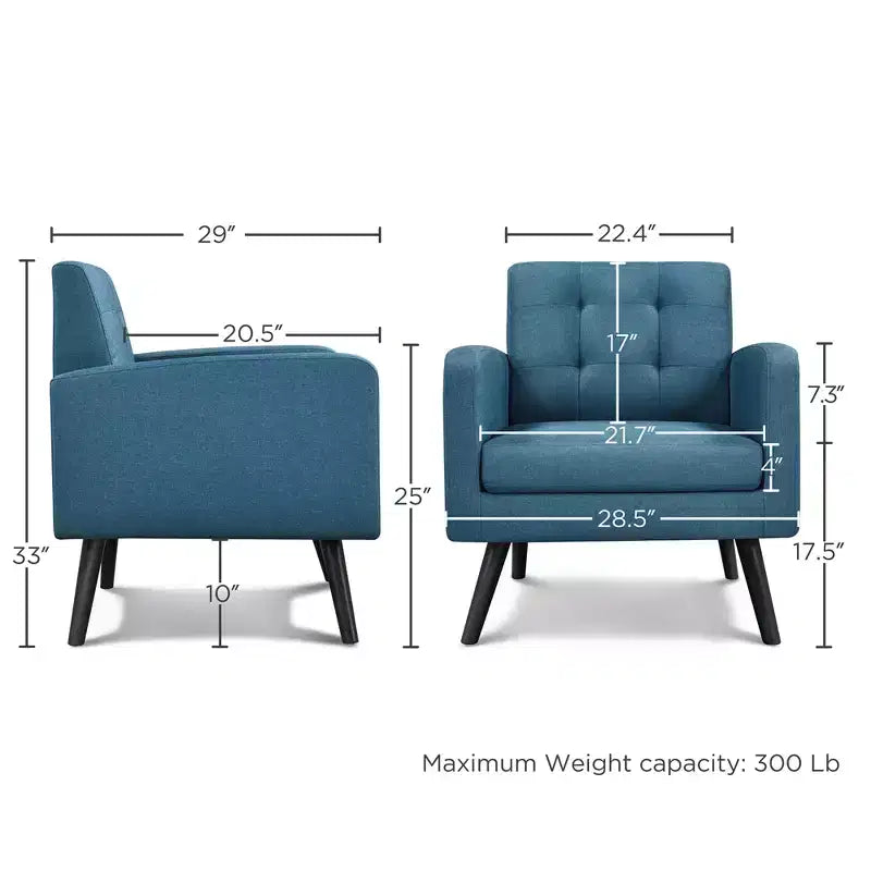 Yaheetech Modern Armchair Accent Chair Fabric Tufted with Rubber Wooden Leg
