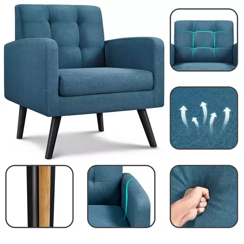 Yaheetech Modern Armchair Accent Chair Fabric Tufted with Rubber Wooden Leg