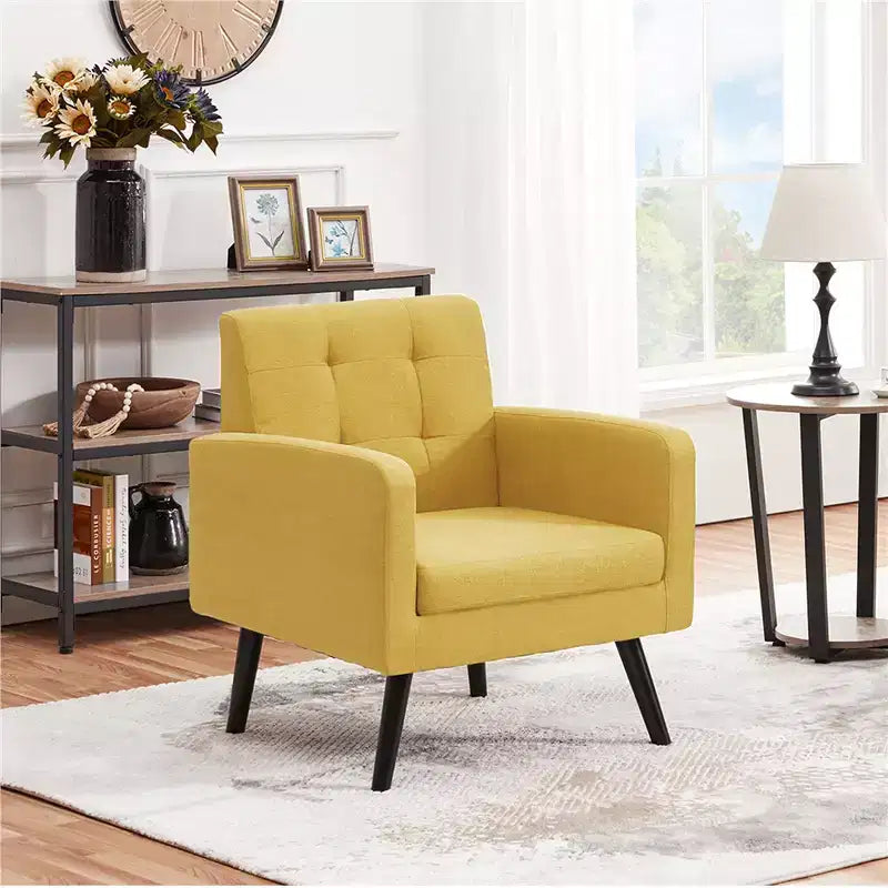 Yaheetech Modern Armchair Accent Chair Fabric Tufted with Rubber Wooden Leg
