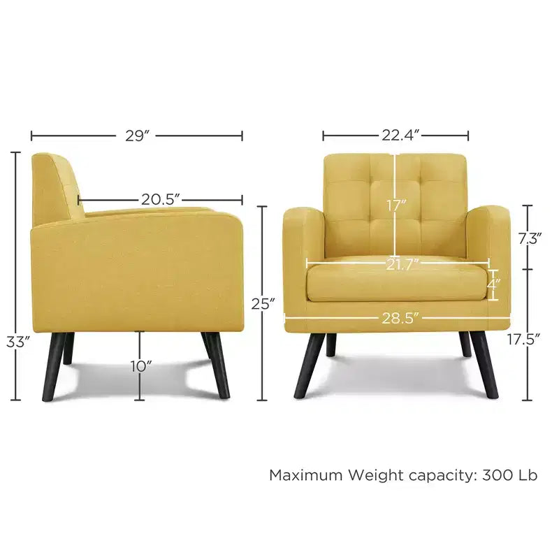 Yaheetech Modern Armchair Accent Chair Fabric Tufted with Rubber Wooden Leg