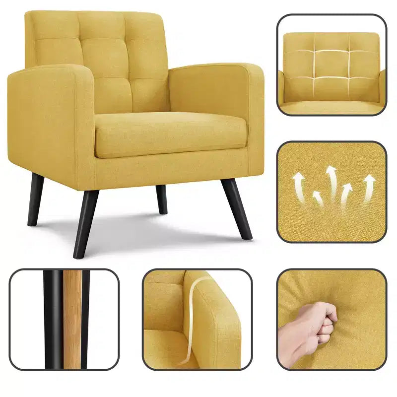 Yaheetech Modern Armchair Accent Chair Fabric Tufted with Rubber Wooden Leg