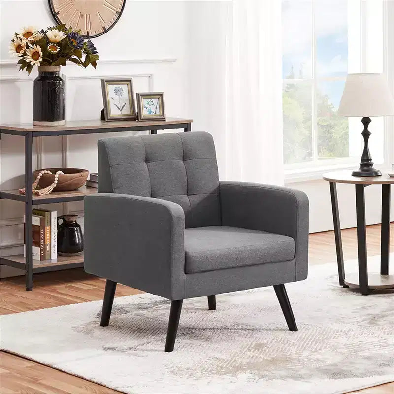 Yaheetech Modern Armchair Accent Chair Fabric Tufted with Rubber Wooden Leg