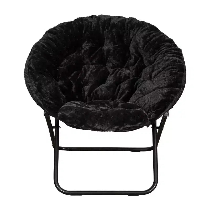 Emma and Oliver Oversize Folding Saucer Chair with Cozy Faux Fur Cushion and Metal Frame for Dorms, Bedrooms, Apartments and More