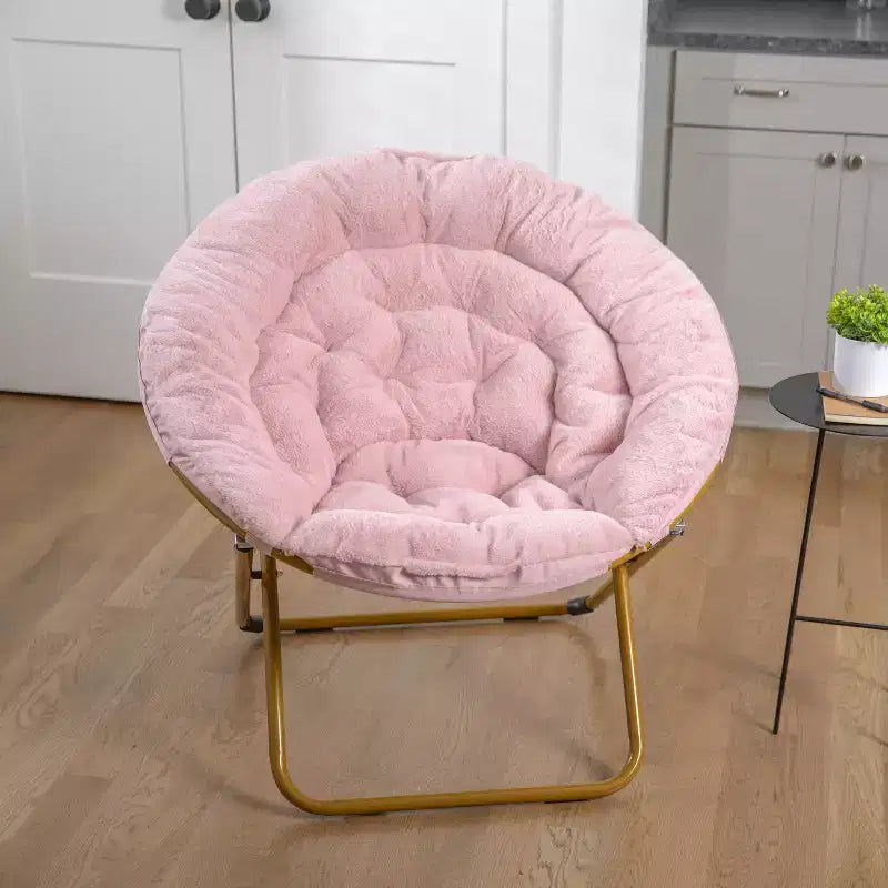 Emma and Oliver Oversize Folding Saucer Chair with Cozy Faux Fur Cushion and Metal Frame for Dorms, Bedrooms, Apartments and More